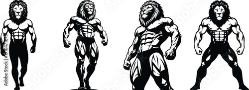 Four muscular male figures in various poses