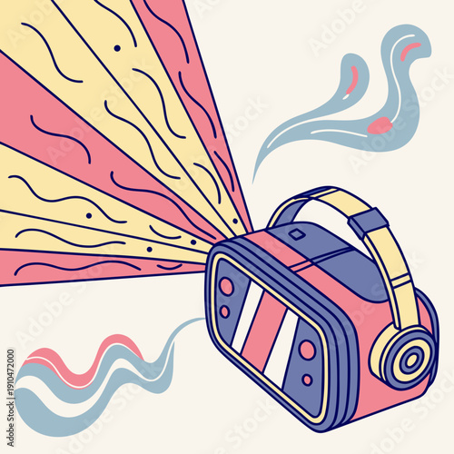 Futuristic virtual reality headset emitting immersive digital experiences, showcasing innovation in VR and metaverse technology.