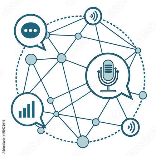 Abstract illustration of a voice-controlled system, representing artificial intelligence, smart assistants, and conversational AI technology.