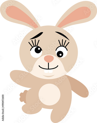 Adorable Little Bunny Character With Big Eyes Waving Hello