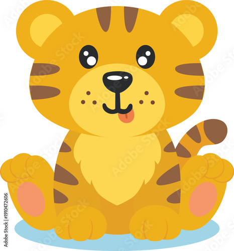 Adorable Little Baby Tiger Sitting Happily