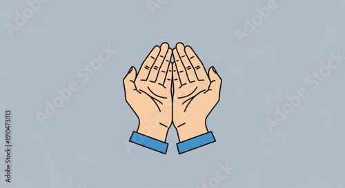 Hands together in prayer gesture with blue cuffs on a gray background symbolizing hope and spirituality