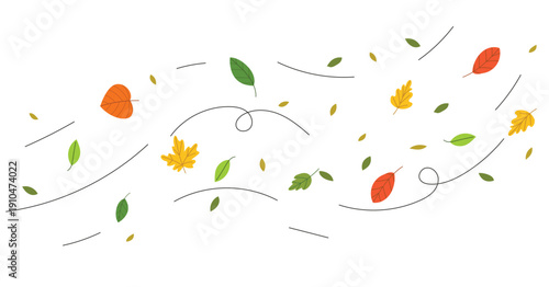Flying autumn leaves with wind illustration, seasonal decor