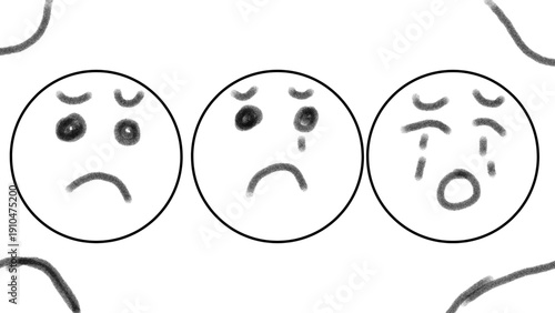 Set Of Three Sad Emoticon Faces In Circles Expressing Sadness And Worry