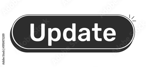 Update rounded modern black UI element. Page reload refresh. Sync content. New version. Latest data. Upgrade software. Monochrome clickable button. Flat web CTA with white bold text. Rubik font used