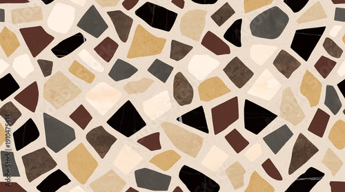 Quadro su tela large-chunk terrazzo, large gragment terrazzo pattern with warm earth tones, semaless palladiana marble inlay surface texture