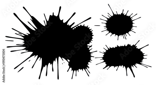 Abstract Black Ink Splatters and Paint Blots Collection.