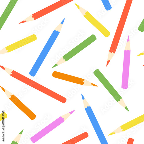 Vector seamless pattern with colored pencils on a white background