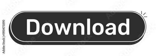 Download rounded modern black UI element. File transfer. Content saving. Software downloading. Save app data. Monochrome clickable button. Flat web CTA with white bold text. Rubik font used