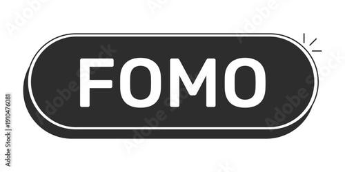 FOMO rounded modern black UI element. Fear of missing out. Event hype. Sales urgency. Exclusive access. Stay updated. Monochrome clickable button. Flat web CTA with white bold text. Rubik font used