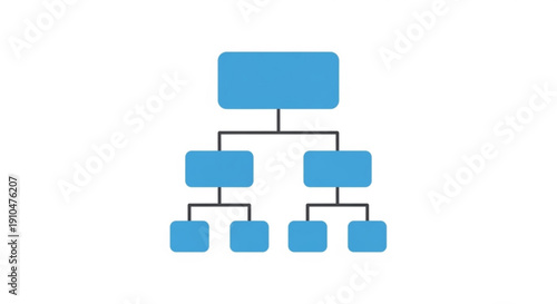 Organizational chart with blue boxes and lines on white background for business and management concepts