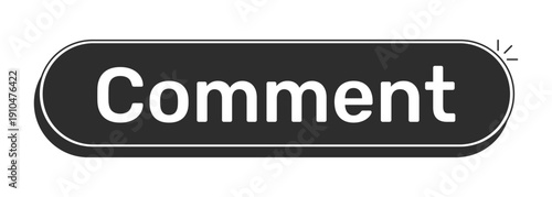 Comment rounded modern black UI element. Text reply. Post feedback engagement. User reaction. Online discussion. Monochrome clickable button. Flat web CTA with white bold text. Rubik font used
