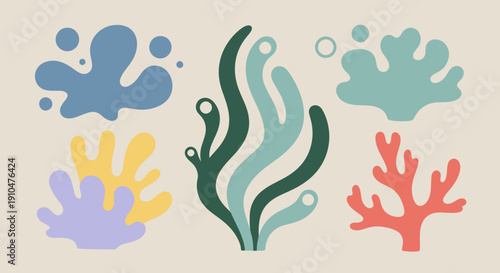 Abstract Underwater Sea Life Coral and Algae Shapes.