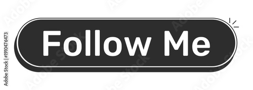 Follow me rounded modern black UI element. Invite followers. Increase subscriber count. Add friend. Gain followers. Monochrome clickable button. Flat web CTA with white bold text. Rubik font used
