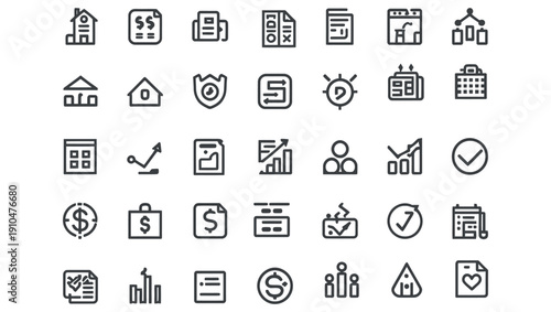 Collection of minimalist line icons representing various concepts and services