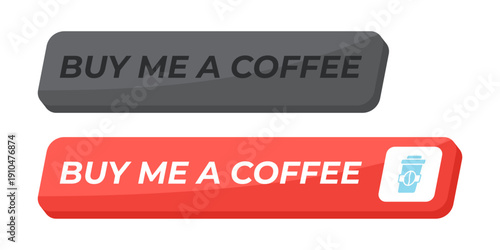 Buy me coffee isometric social media UI button set. Invite donation. Money support for creators. Small financial contribution. Clean modern vector design. Isolated interactive CTA elements collection