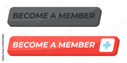 Become member isometric social media UI button set. Online join membership. User subscription. Loyalty program. Signup option. Clean modern vector design. Isolated interactive CTA elements collection