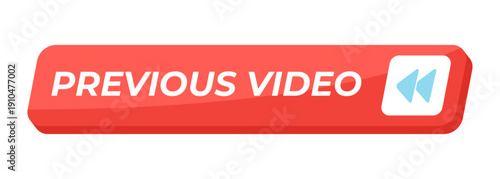 Previous video isometric social media UI button. Playback navigation. Rewind function. Go back interface tool. Tilted rectangular shape. Clean modern vector design. Interactive CTA element isolated