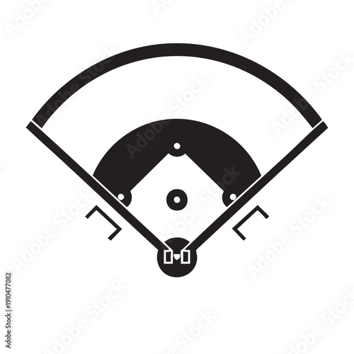Baseball field diagram illustration in black and white simple design