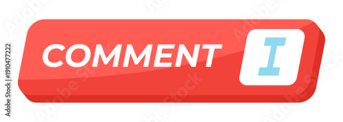 Comment isometric social media UI button. Write feedback feature. Content platform. Reply opinion online. Tilted rectangular shape. Clean modern vector design. Interactive CTA element isolated