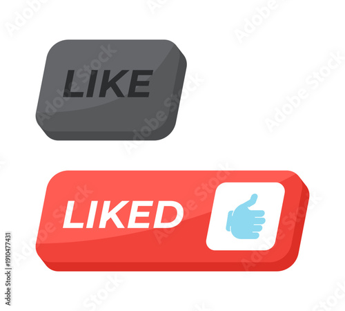 Like isometric social media UI button set. Positive feedback. Approval on video platform. Content liked. Viewer response. Clean modern vector design. Isolated interactive CTA elements collection