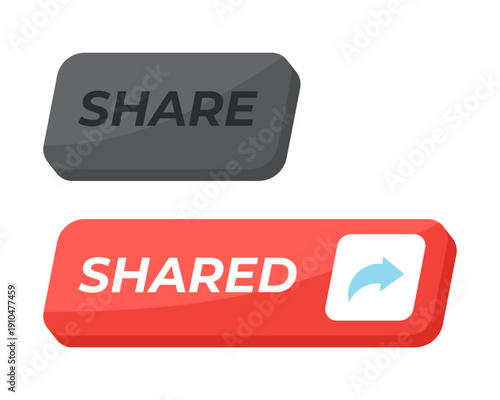 Share isometric social media UI button set. User action. Repost blog tool. Send post. Content shared. Engagement feature. Clean modern vector design. Isolated interactive CTA elements collection