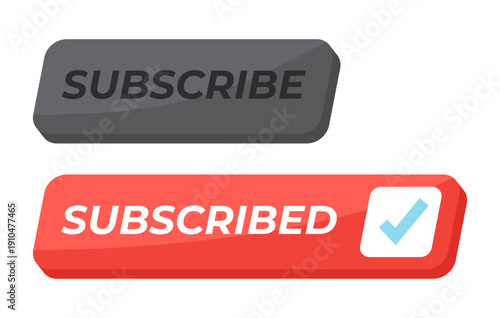 Subscribe isometric social media UI button set. Channel subscription complete in video platform. Content follow. Member status. Clean modern vector design. Isolated interactive CTA elements collection
