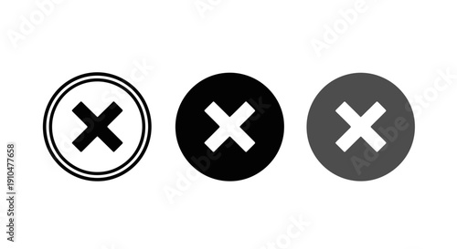 close button icons, circle shape, cancel symbol, white cross mark