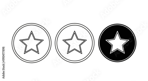 star icons in circles, rating symbols, black and white