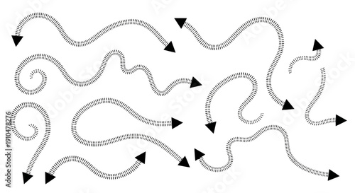 arrows set, dotted lines, direction concept, black arrowheads