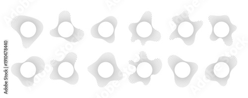Circular sound visualization with radial wave line pattern vector set. Abstract audio spectrum ring geometric burst shape. Graphic of music equalizers concentric line element for contemporary design