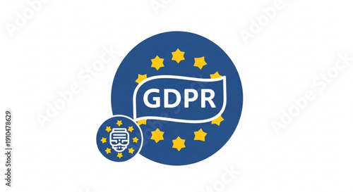 European union gdpr compliance logo with privacy shield and yellow stars on blue background