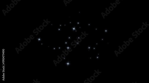 Twinkle star glitter sparkle animation with white glowing particles, magic dust burst, shimmering fairy trail, blinking cartoon stars, seamless loop motion effect on transparent background 4k
