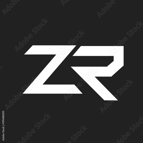 Modern geometric ZR letter logo design with sharp typography on a dark background.