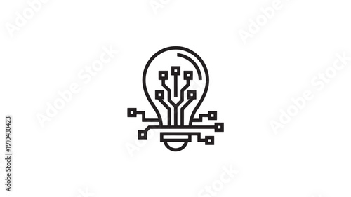 Innovative light bulb with circuit board design in minimalist style with monochromatic color scheme on white background for technology branding