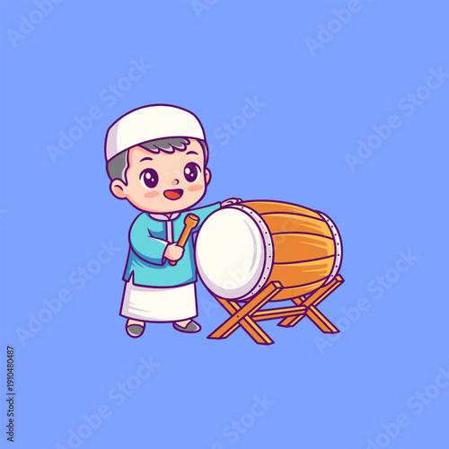 Boy Playing Drum for Islamic Celebration