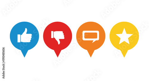 feedback icons, like, dislike, comment, and rating, social media