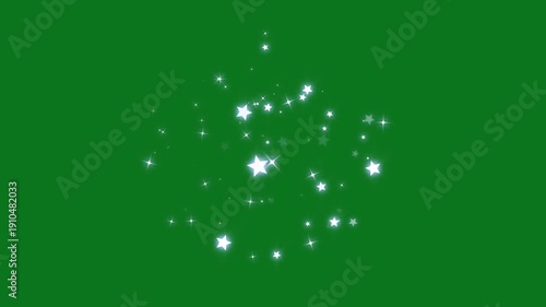 White glitter stars and bokeh lights sparkle with magic line burst, twinkling starlight trail, magic particle burst, shiny particle dust transition, festive seamless loop animation on green screen 4k