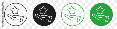 hand hold star line icon set