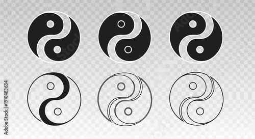yin yang symbols set, harmony and balance concept, black and white