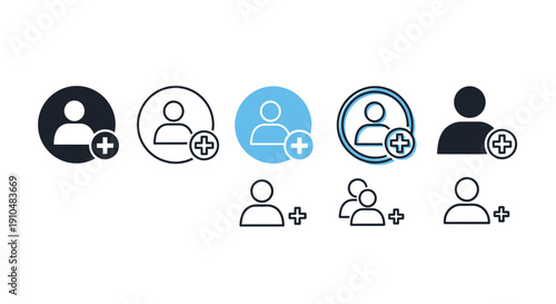 add user icon set, profile plus sign, people symbol