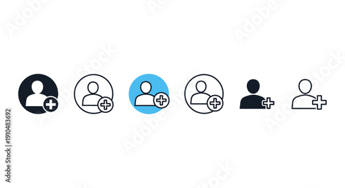 add user icon set, profile plus sign, contact symbol