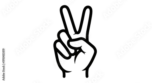 peace sign hand gesture, victory symbol, black and white