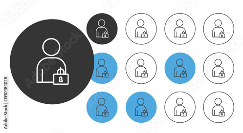 user account security icon set, privacy protection
