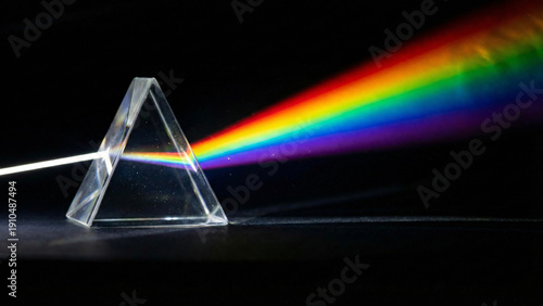 Crystal prism refracting light into rainbow spectrum