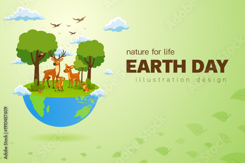 animals on world forest nature enviralment earth day artwork illustration design
