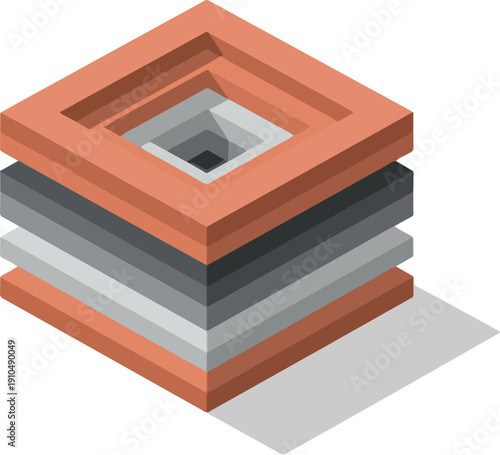 Isometric Layered Stack Design on White Background