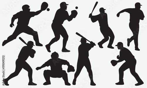 Baseball Players Silhouettes in Action Poses 12