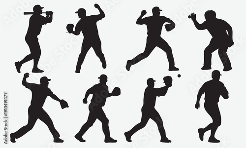 Silhouettes of Baseball Players in Action Poses 10