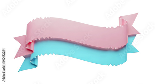Pink and Blue Ribbon Banner with Jagged Edges